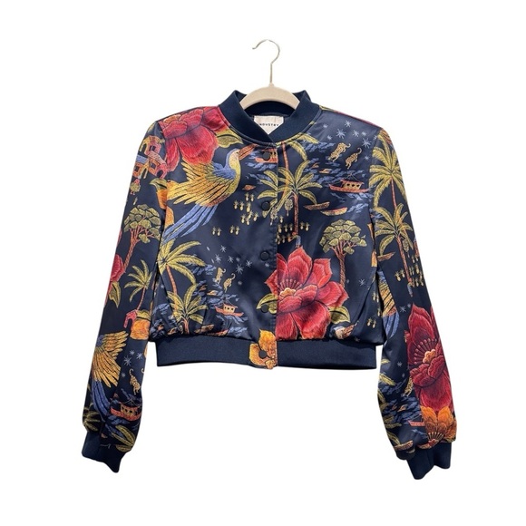 Industry Republic Crop Bomber Jacket Floral Farm Rio Vibe Jungle Tropical Size M - Picture 3 of 16